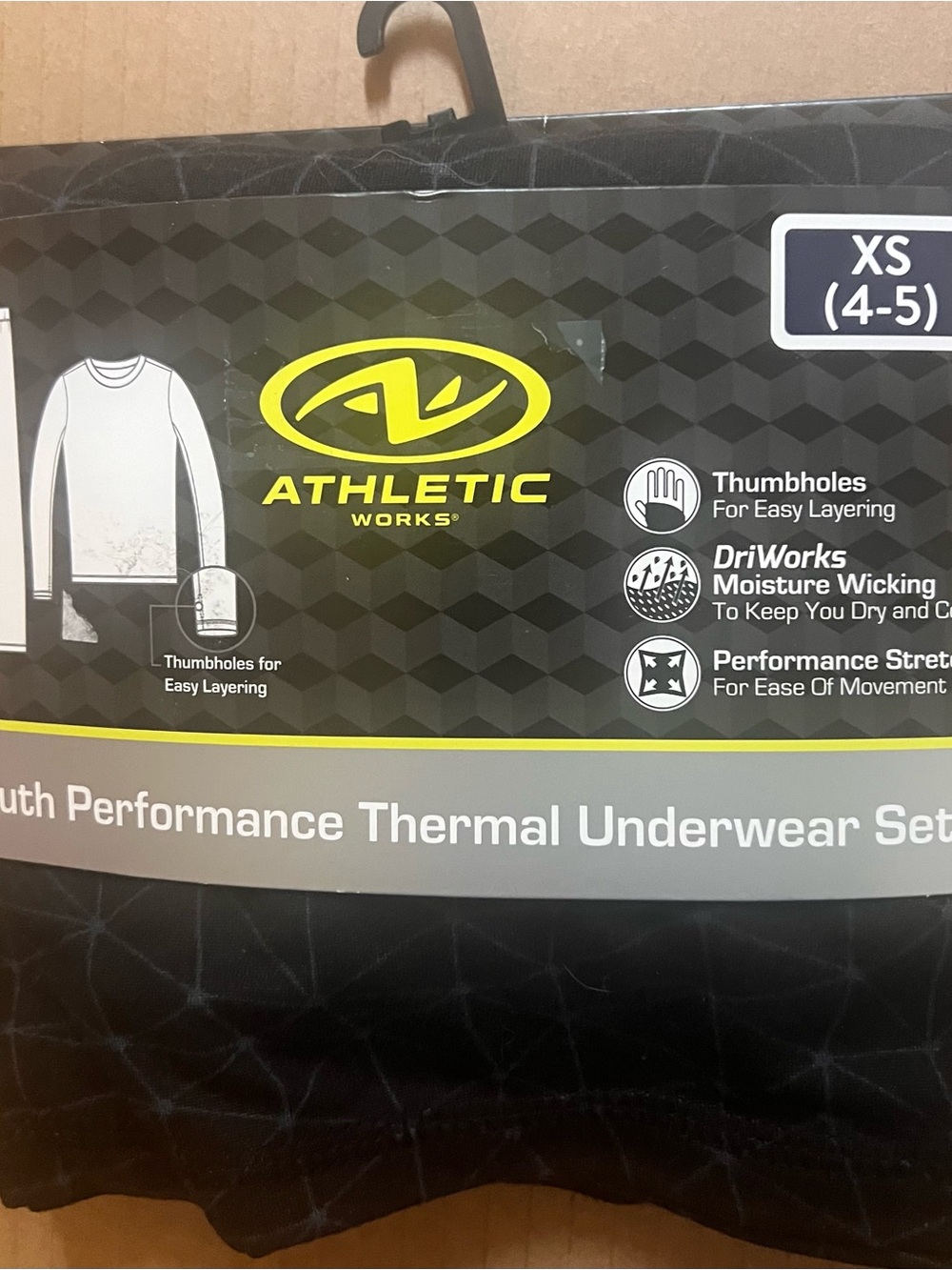 Athletic Works Kids Black Thermal Underwear Set New Two Piece XS (4-5)